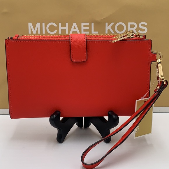 MICHAEL KORS LARGE DOUBLE ZIP WRISTLET WALLET DARK SANGRIA COLOR - Picture 7 of 13